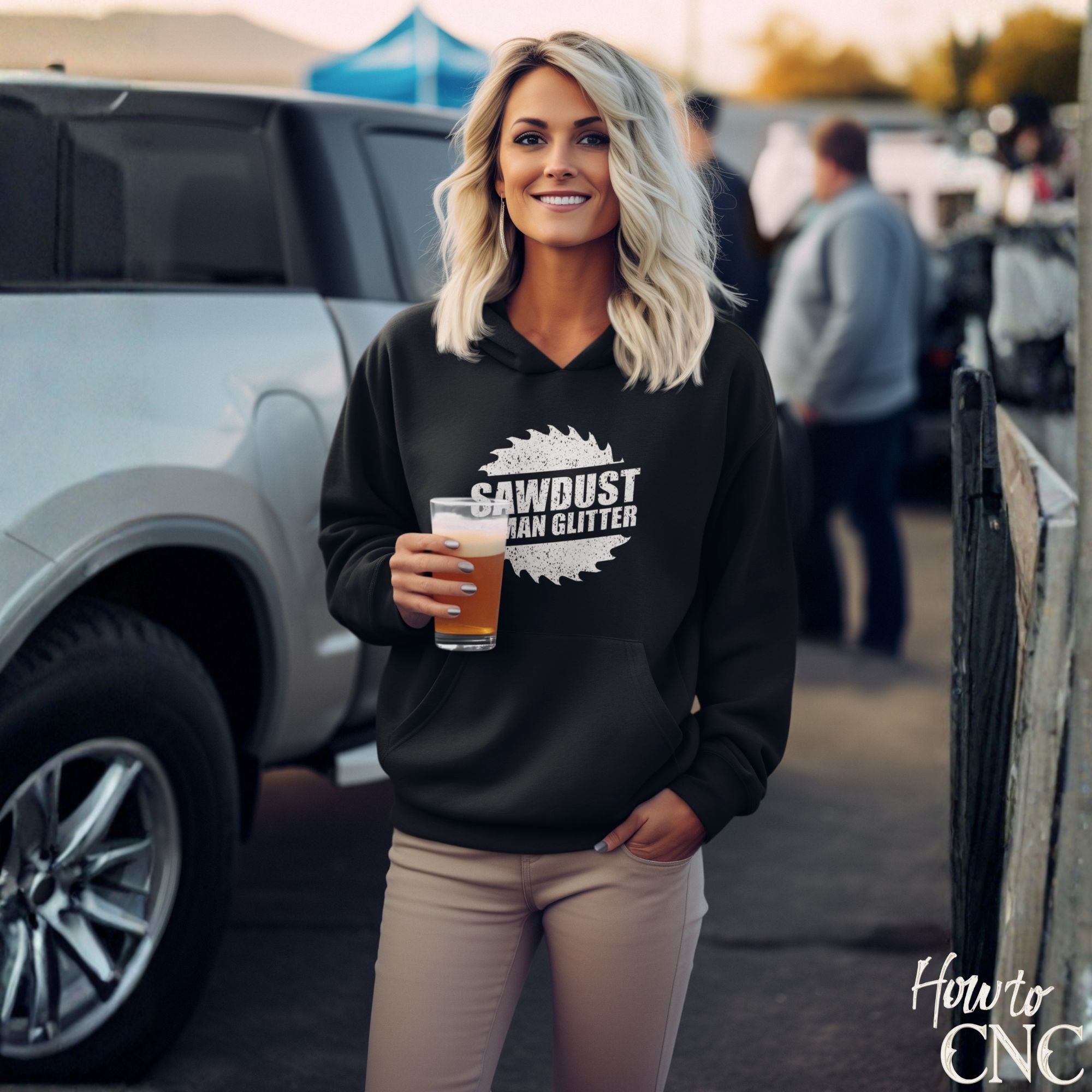 Funny Woodworking Hoodie – Woodworker Humor Pullover | Perfect Gift for Woodworkers & Carpenters - Sawdust Is Man Glitter Hoodie